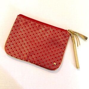 Stephanie Johnson Brocade Makeup Cosmetic Bag Women's 9" Red‎ Gold Tassel NWOT